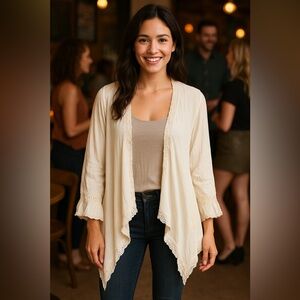 Johnny Was 4 Love and Liberty Cream Cotton Lace Cardigan Size Medium